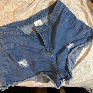 Denim Blue Distressed Women Shorts